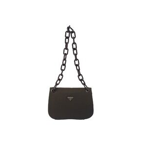 PRADA Plachain One Shoulder Hobo Bag Dark Brown Black Triangle Logo